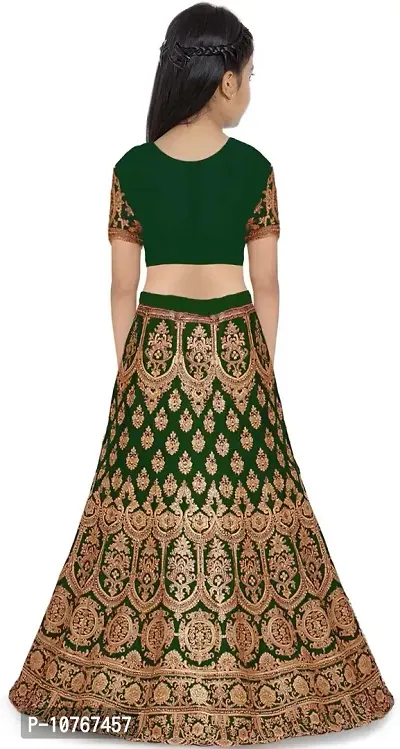 KRITIKA TEX Girl's Latest Rawsilk Semi-stitched lehenga choli and Dupatta set(Green, 11-12 Years)-thumb2