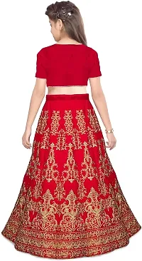 KRITIKA TEX Girl's Latest Rawsilk Semi-stitched lehenga choli and Dupatta set(Red, 9-10 Years)-thumb1