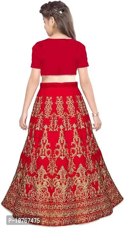 KRITIKA TEX Girl's Latest Rawsilk Semi-stitched lehenga choli and Dupatta set(Red, 9-10 Years)-thumb2