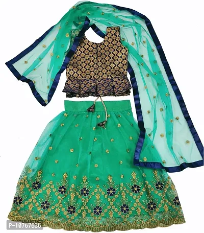 KRITIKA TEX Girl's New Readymade Net lehenga choli and Dupatta set (Rama, 7-8 Years)