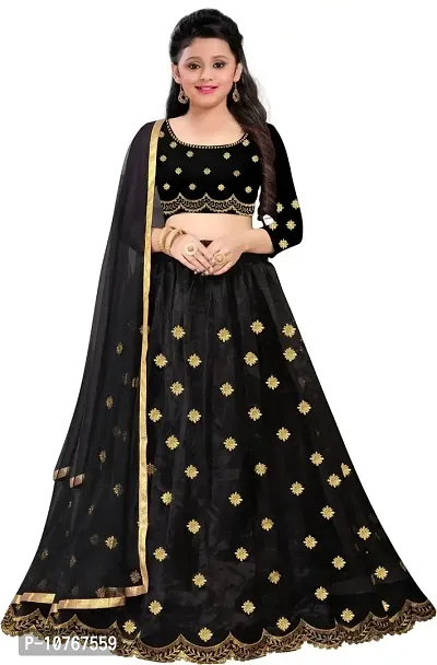 KRITIKA TEX Girl's Net Semi-stitched lehenga choli and Dupatta set(Black, 5-6 Years)-thumb2