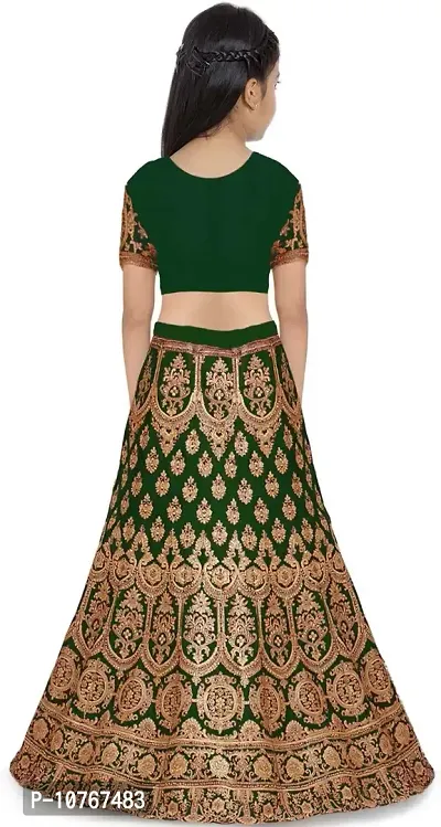 KRITIKA TEX Girl's Latest Rawsilk Semi-stitched lehenga choli and Dupatta set(Green, 5-6 Years)-thumb2