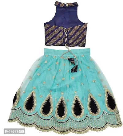 KRITIKA TEX Girl's Readymade Net lehenga choli and Dupatta set (Firozi, 2-3 Years)-thumb2