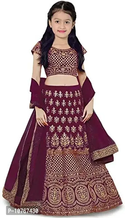 KRITIKA TEX Girl's Latest Rawsilk Semi-stitched lehenga choli and Dupatta set(Purple, 12-13 Years)