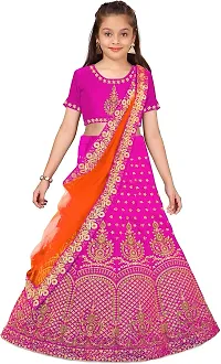 KRITIKA TEX Girl's Rawsilk Semi-stitched Silk lehenga choli and Dupatta set(4-15 Years)-thumb2