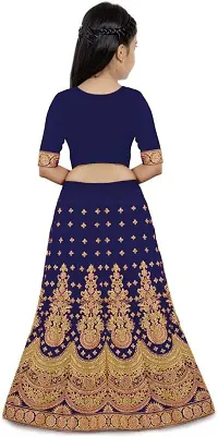 KRITIKA TEX Girl's Latest Rawsilk Semi-stitched lehenga choli and Dupatta set(Blue, 14-15 Years)-thumb1