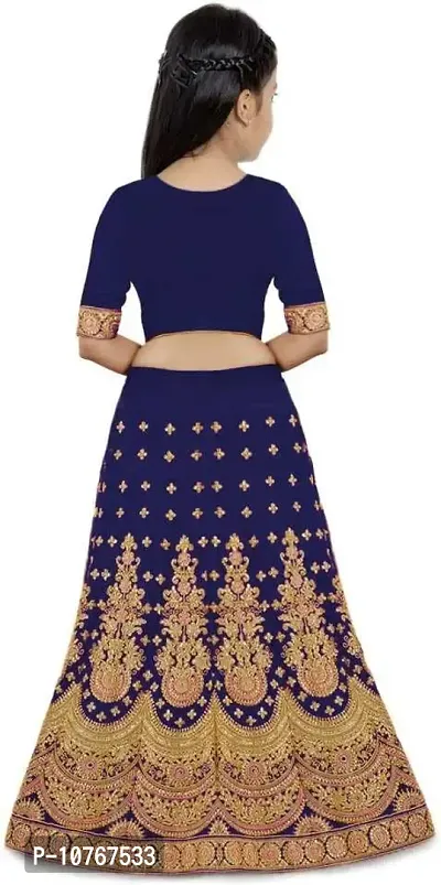 KRITIKA TEX Girl's Latest Rawsilk Semi-stitched lehenga choli and Dupatta set(Blue, 14-15 Years)-thumb2