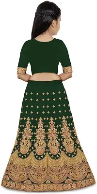 KRITIKA TEX Girl's Latest Rawsilk Semi-stitched lehenga choli and Dupatta set(Green, 9-10 Years)-thumb1