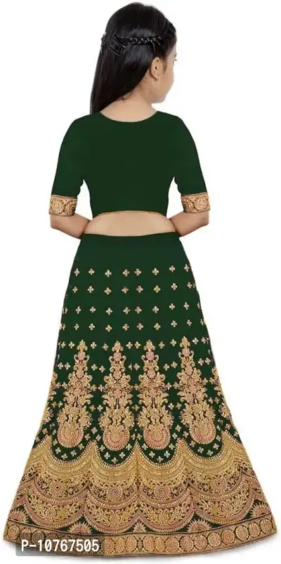 KRITIKA TEX Girl's Latest Rawsilk Semi-stitched lehenga choli and Dupatta set(Green, 9-10 Years)-thumb2