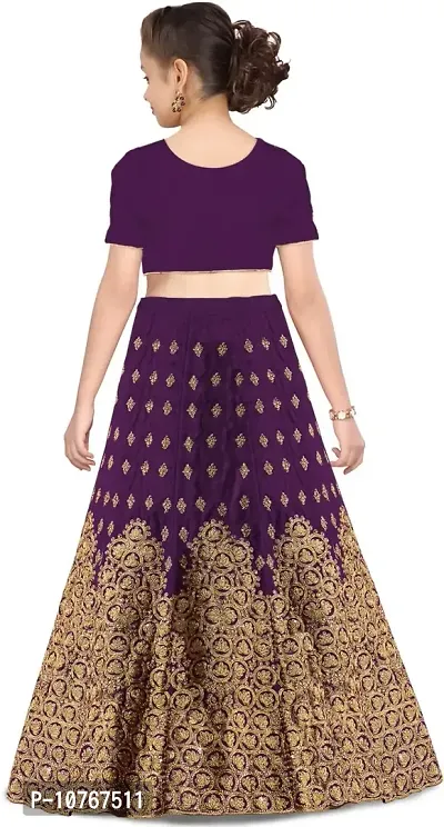 KRITIKA TEX Girl's Latest Rawsilk Semi-stitched lehenga choli and Dupatta set(Purple, 11-12 Years)-thumb2