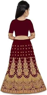 KRITIKA TEX Girl's Latest Rawsilk Semi-stitched lehenga choli and Dupatta set(Maroon, 7-8Years)-thumb1