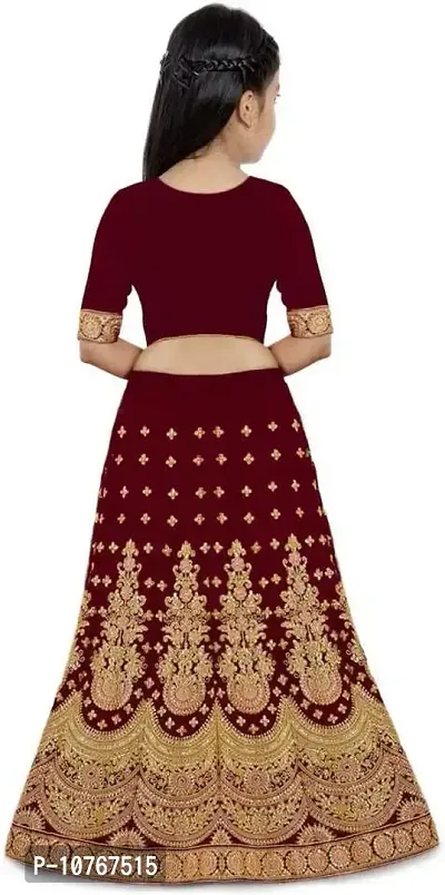 KRITIKA TEX Girl's Latest Rawsilk Semi-stitched lehenga choli and Dupatta set(Maroon, 7-8Years)-thumb2