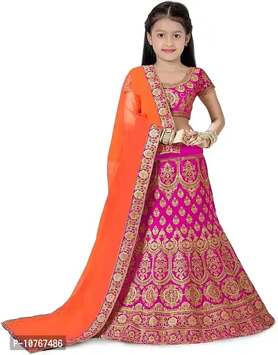 KRITIKA TEX Girl's Latest Rawsilk Semi-stitched lehenga choli and Dupatta set(Pink, 6-7 Years)-thumb0