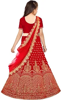 KRITIKA TEX Girl's Latest Rawsilk Semi-stitched lehenga choli and Dupatta set(Red, 12-13 Years)-thumb1