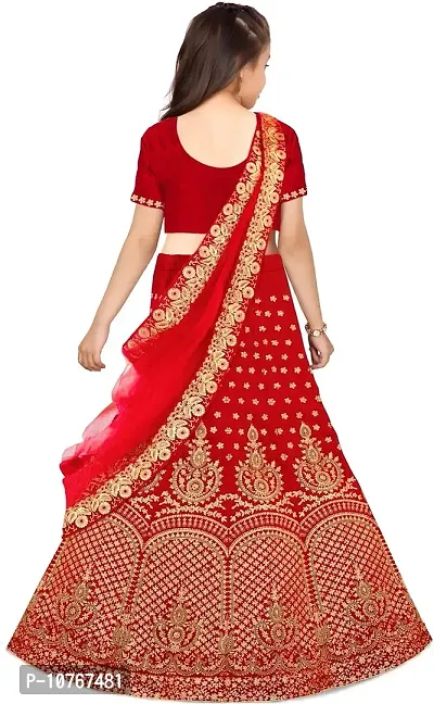 KRITIKA TEX Girl's Latest Rawsilk Semi-stitched lehenga choli and Dupatta set(Red, 12-13 Years)-thumb2