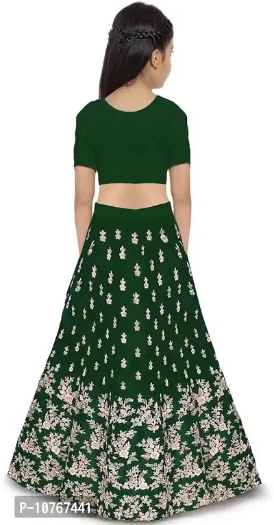 KRITIKA TEX Girl's Latest Rawsilk Semi-stitched lehenga choli and Dupatta set(Green, 10-11 Years)-thumb2