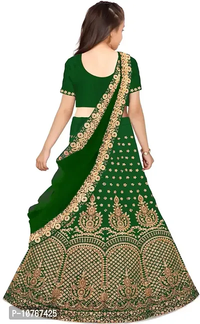 KRITIKA TEX Girl's Latest Rawsilk Semi-stitched lehenga choli and Dupatta set(Green, 6-7 Years)-thumb2