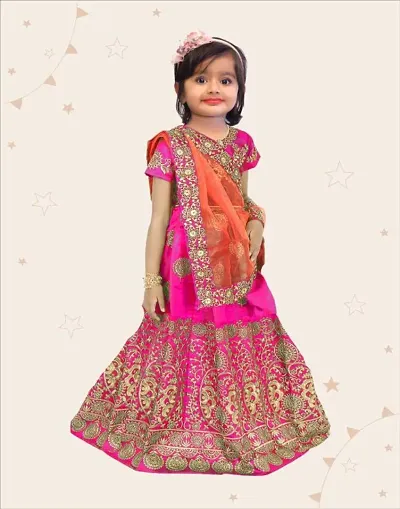 KRISHNAV ENTERPRISE Taffeta Silk Semi-Stitched Lehenga Choli for Girls