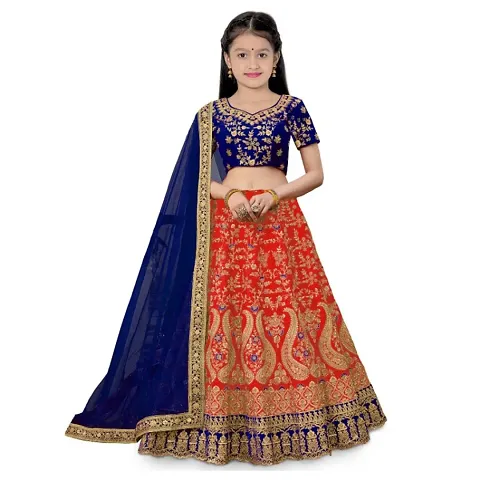 PRIYANS FASHION Girl's lehengha choli tafeta satin Lehenga Choli