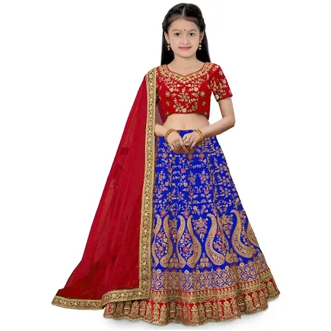 LUTION Girl's Tafeta Silk Semi-stitched Lehenga Choli