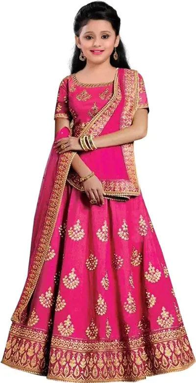 Girl's Silk Semi-Stitched Lehenga Choli With Dupatta Set