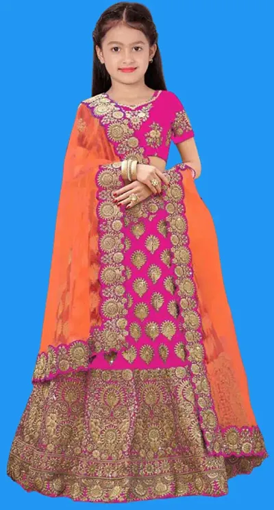 Girl's Silk Semi-stitched Lehenga Choli