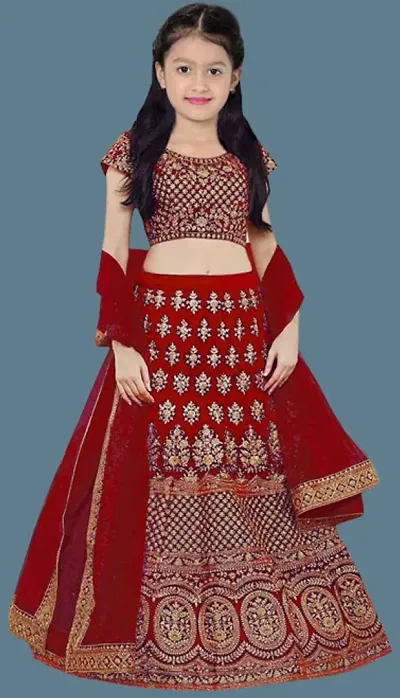 Best Zone Girl's Taffeta Satin Semi-stitched Lehenga Choli