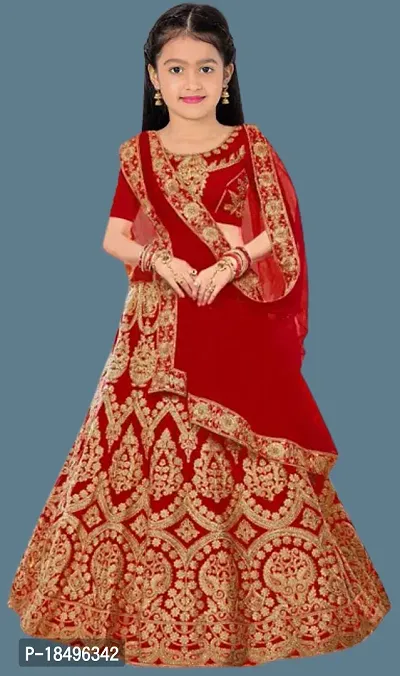 Red Silk Embroidered Lehenga Choli for Girls-thumb0