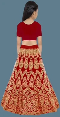 Red Silk Embroidered Lehenga Choli for Girls-thumb1