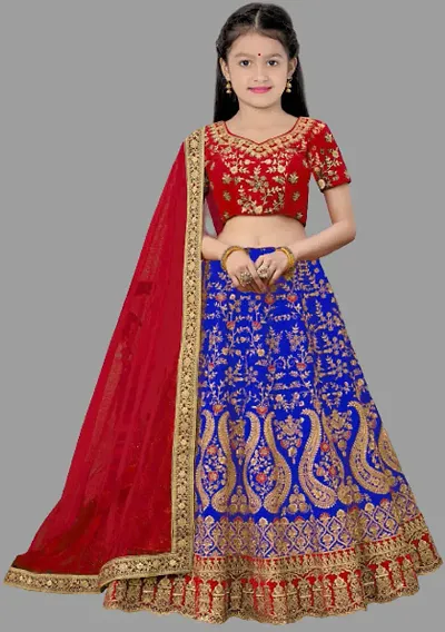 LUTION Girl's Tafeta Silk Semi-stitched Lehenga Choli