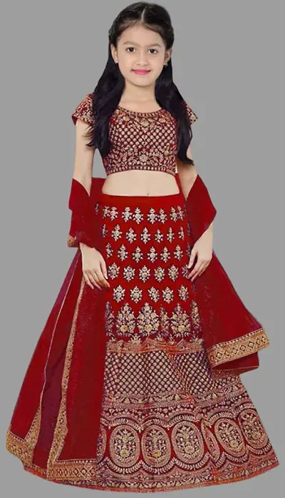 Best Zone Girl's Taffeta Satin Semi-stitched Lehenga Choli