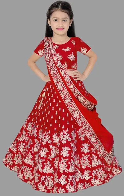 baby girls lehengha choli Semi-stitches (14-15 Years, red)