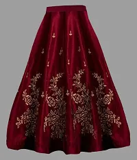 Kids Girls Lehenga Choli Embroidered Satin Fabric for Ethnic Occasions-thumb1