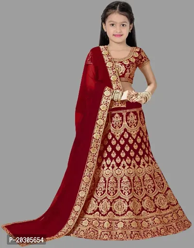 Kids Girls Lehenga Choli Embroidered Satin Fabric for Ethnic Occasions