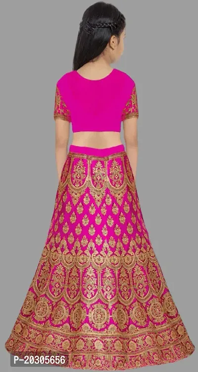 Kids Girls Lehenga Choli Embroidered Satin Fabric for Ethnic Occasions-thumb2