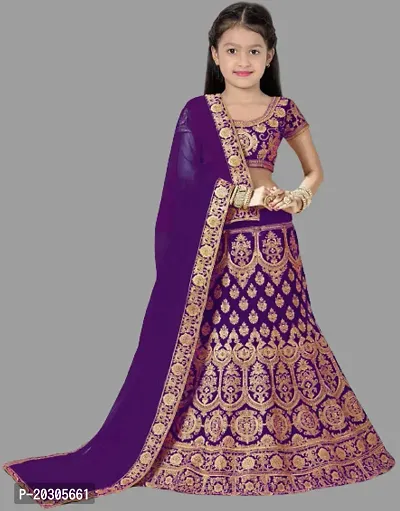 Kids Girls Lehenga Choli Embroidered Satin Fabric for Ethnic Occasions-thumb0