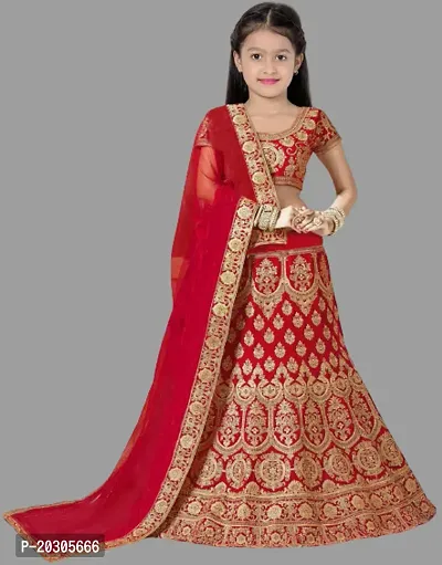 Kids Girls Lehenga Choli Embroidered Satin Fabric for Ethnic Occasions-thumb0