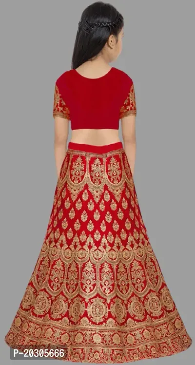 Kids Girls Lehenga Choli Embroidered Satin Fabric for Ethnic Occasions-thumb2