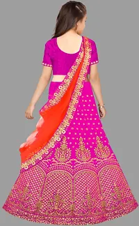 Kids Girls Lehenga Choli Embroidered Satin Fabric for Ethnic Occasions-thumb1