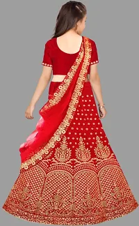 Kids Girls Lehenga Choli Embroidered Satin Fabric for Ethnic Occasions-thumb1