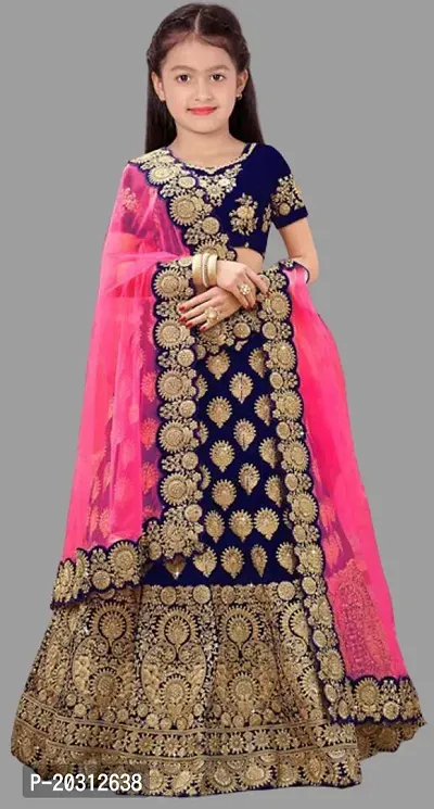 Kids Girls Lehenga Choli Embroidered Satin Fabric for Ethnic Occasions-thumb0