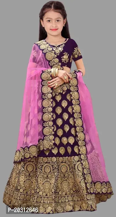 Kids Girls Lehenga Choli Embroidered Satin Fabric for Ethnic Occasions