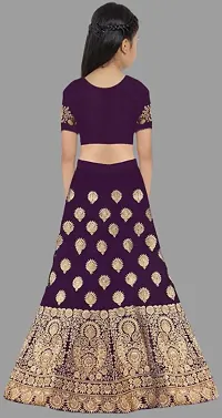 Kids Girls Lehenga Choli Embroidered Satin Fabric for Ethnic Occasions-thumb1