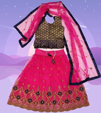 Balika Vadhu Girls Lehenga Choli Ethnic Wear Embroidered Lehenga, Choli and Dupatta Set