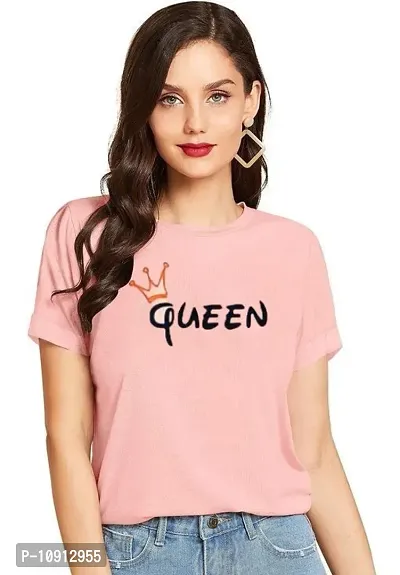 Elegant Pink Cotton Printed Round Neck T-Shirts For Women