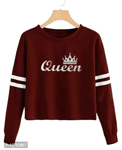 Stylish Designer QUEEN Printed 100% Cotton Full Sleeve T-shirt for Women And Girls Pack of 1
