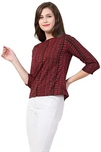 ELEVAJET Women's Casual Stylish Printed Regular Top Round Neck 3/4 Sleeve Top for Women & Girls Maroon, L-thumb2