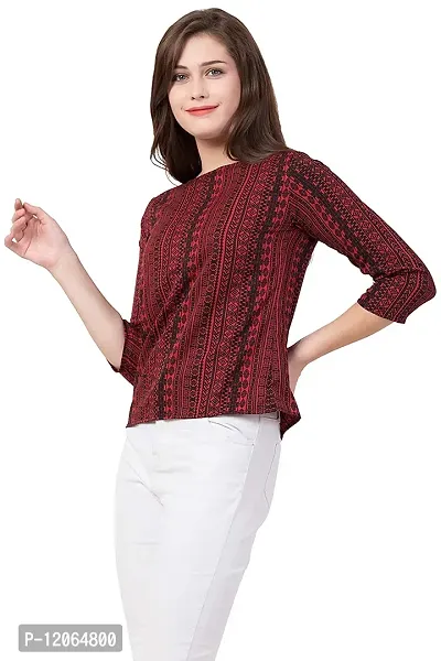 ELEVAJET Women's Casual Stylish Printed Regular Top Round Neck 3/4 Sleeve Top for Women & Girls Maroon, L-thumb3