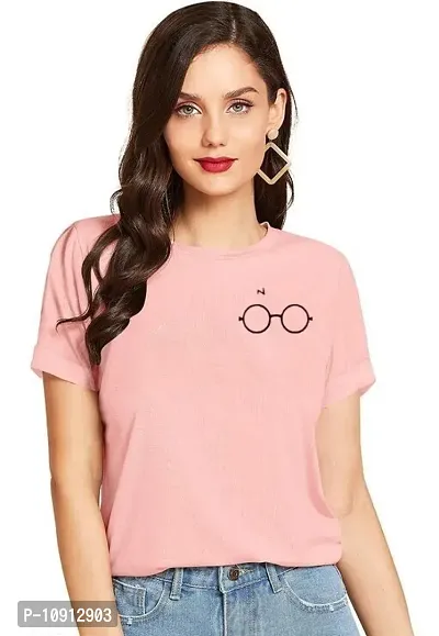 Elegant Pink Cotton Printed Round Neck T-Shirts For Women-thumb0