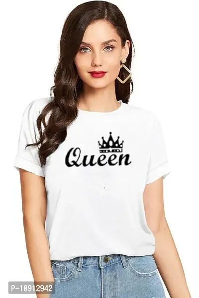 Elegant White Cotton Printed Round Neck T-Shirts For Women